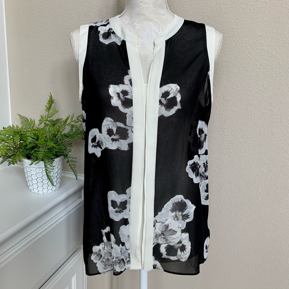 Ellen Tracy Sleeveless Floral Blouse L